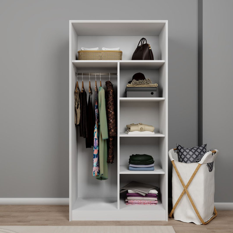 Scandinavian Style Wardrobe, White, 37.0 x 74.8 x 23.6 inches | 100% Melamine Coated Particle Board, Thickness: 0.7 inches | Features Numerous Shelves & Wall-Mountable Design | Elegant Storage Solution for Modern Homes