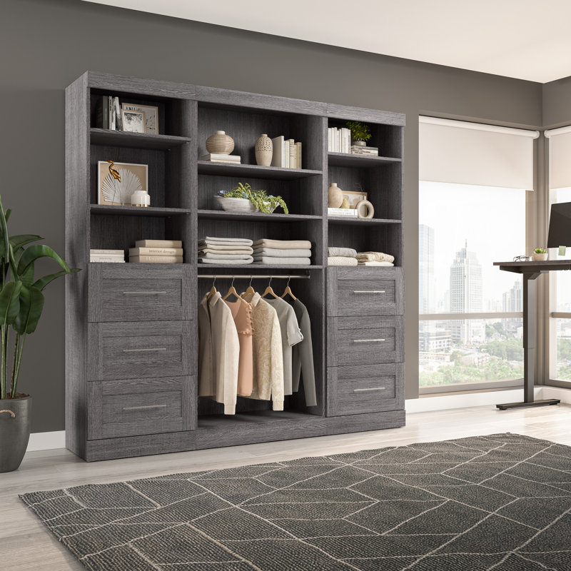 Arlex 86" W Closet Organization System with Drawers, Bark Grey
