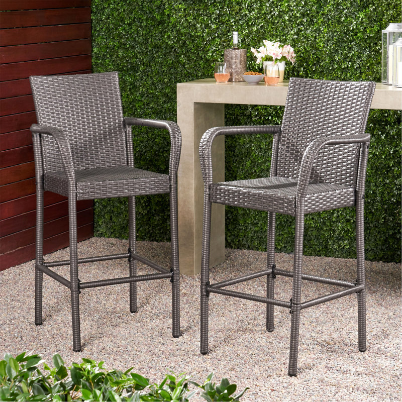 Lansdale Iron,Polyethylene (Pe) Wicker Outdoor 29.90'' Bar Stool, Gray