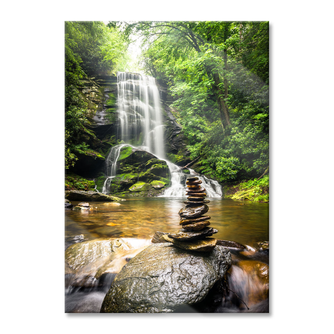 Glasbild Zen Stones von einem Wasserfall