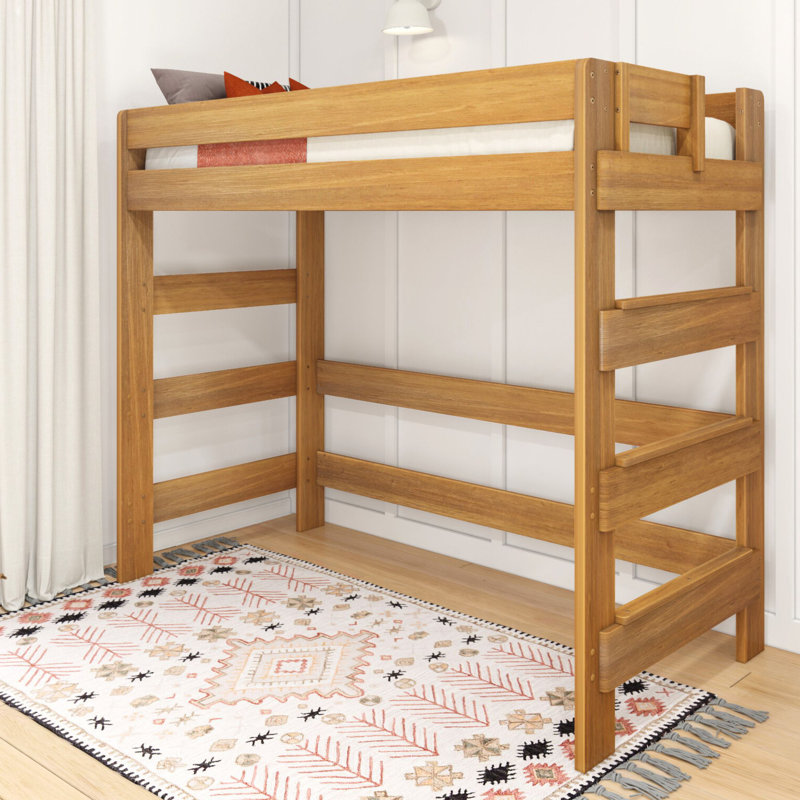 Helena Farmhouse Solid Wood Twin High Loft Bed, Pecan