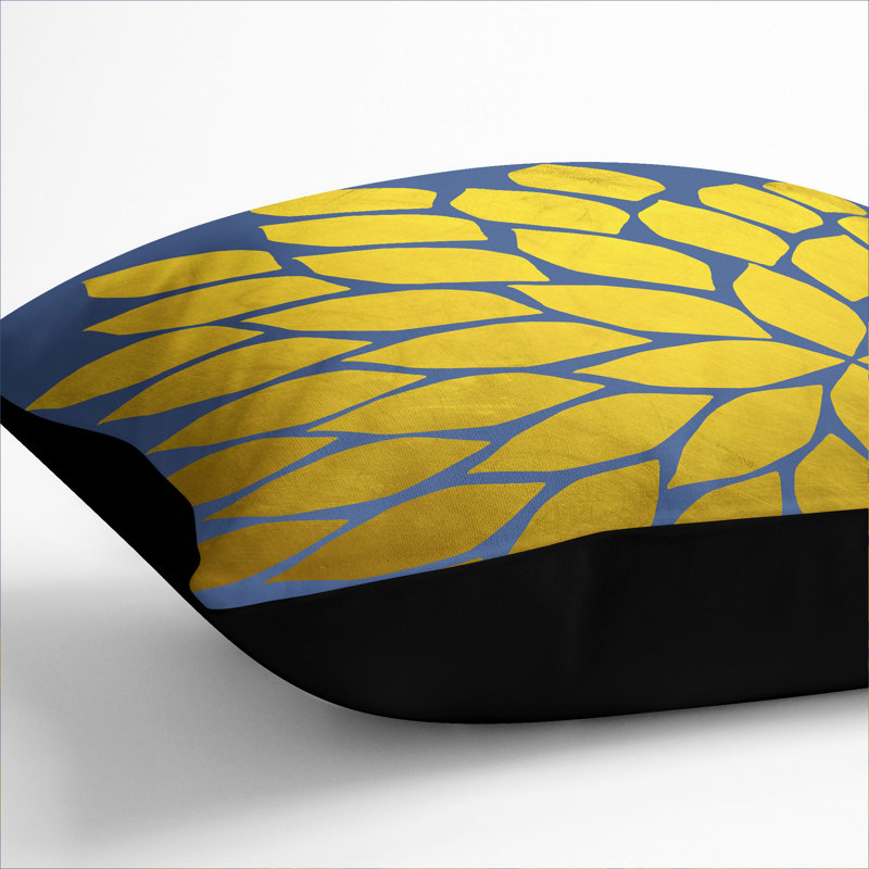 Abstract Leaves No.3 Gold Square Throw Cushion, Black, 40cm H x 40cm W x 15cm D