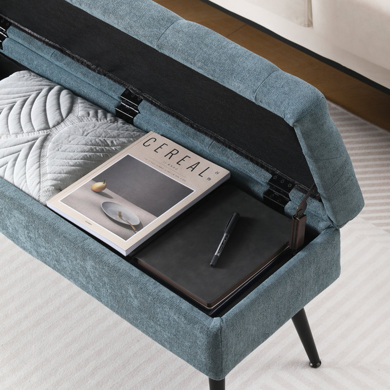 Banc de rangement en lin Honoka, Bleu sarcelle