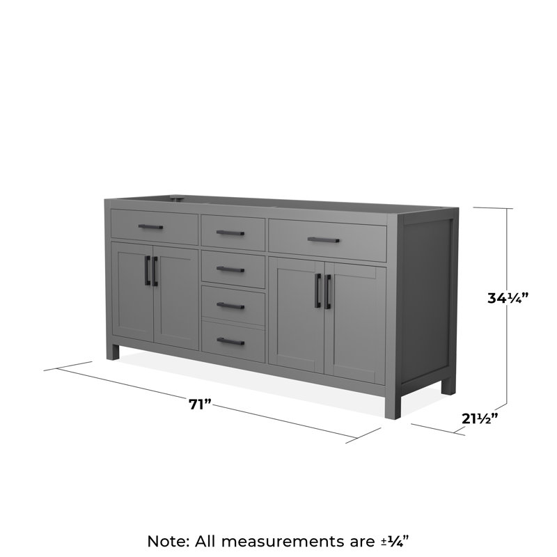 Base de meuble-lavabo double autoportant de 71 po Beckett, Gris mat / noir mat