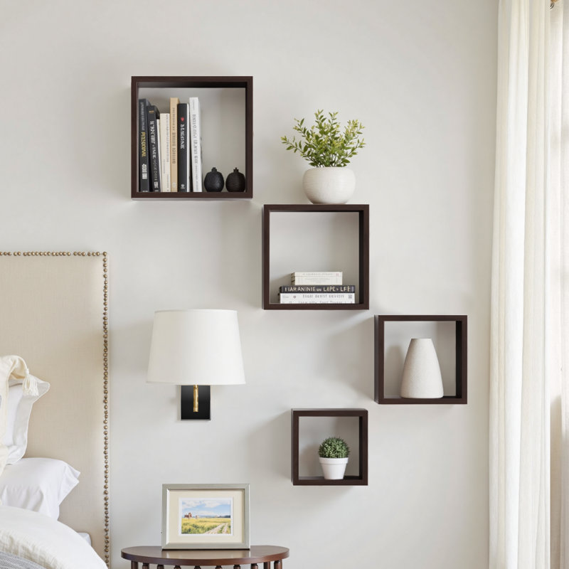 Flanigan Modern Abstract Wall Decor on Wood, Dark Walnut