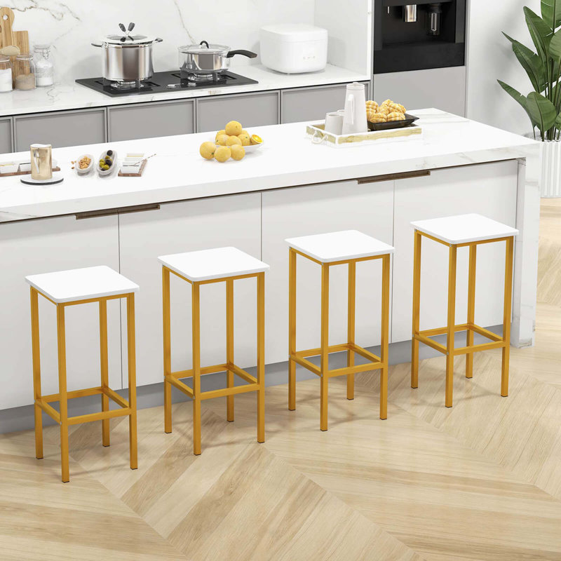4 Pcs 26"bar Stool Set With Metal Frame Footrest Backless Counter Height Stool