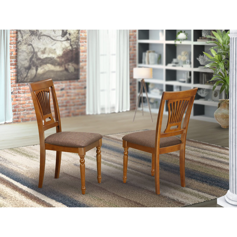 Plainville Dining Room Chairs - Linen Fabric Solid Wood Chairs, Set of 2, Saddle Brown, Saddle Brown