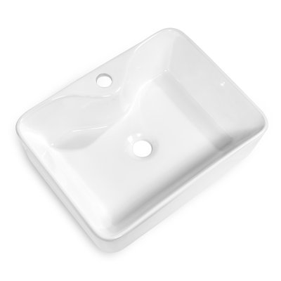 Lofeyo 19" Bathroom Vessel Fireclay Ceramic Pure White Rectangle Above Counter Vanity Sink Basin with Faucet Hole