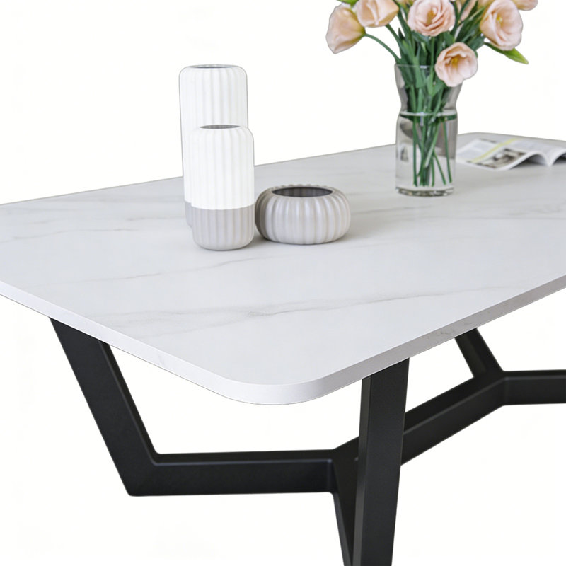 Table basse moderne et luxueuse, Blanc / Gris, H 17,71 po x L 51,18 po x l 27,55 po, Noir
