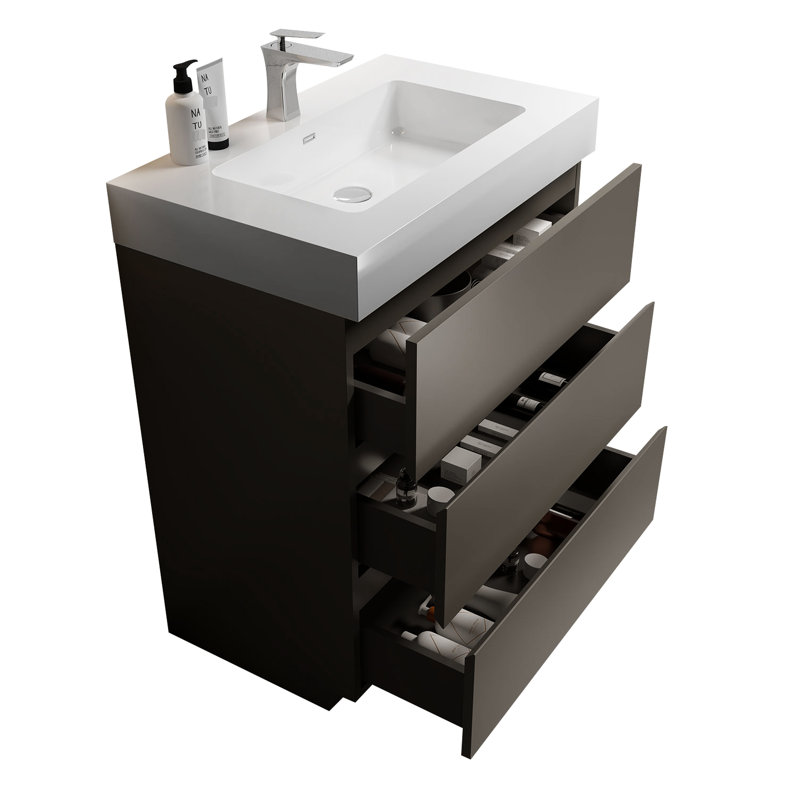 Bathroom Vanity 30" Gray - With Sink, Max Storage, Sleek Gray, Silent Smooth Sink Large Finish,, Gray, 30", White