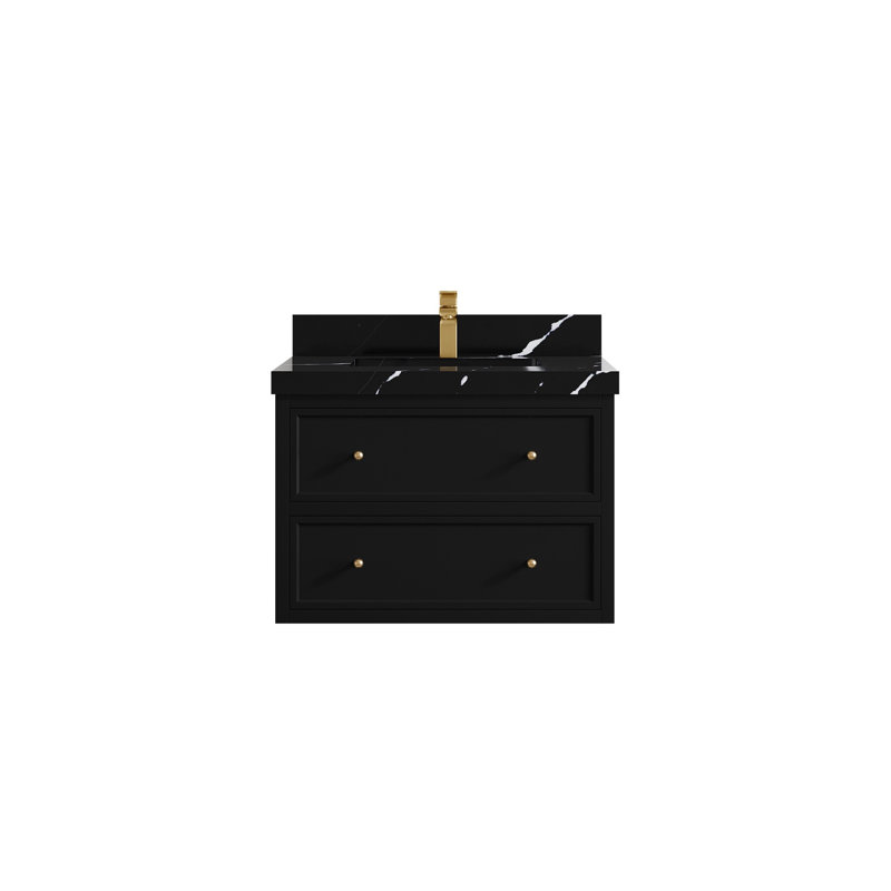 Roswell Floating 30'' Single Bathroom Vanity with Top, Calacatta Black