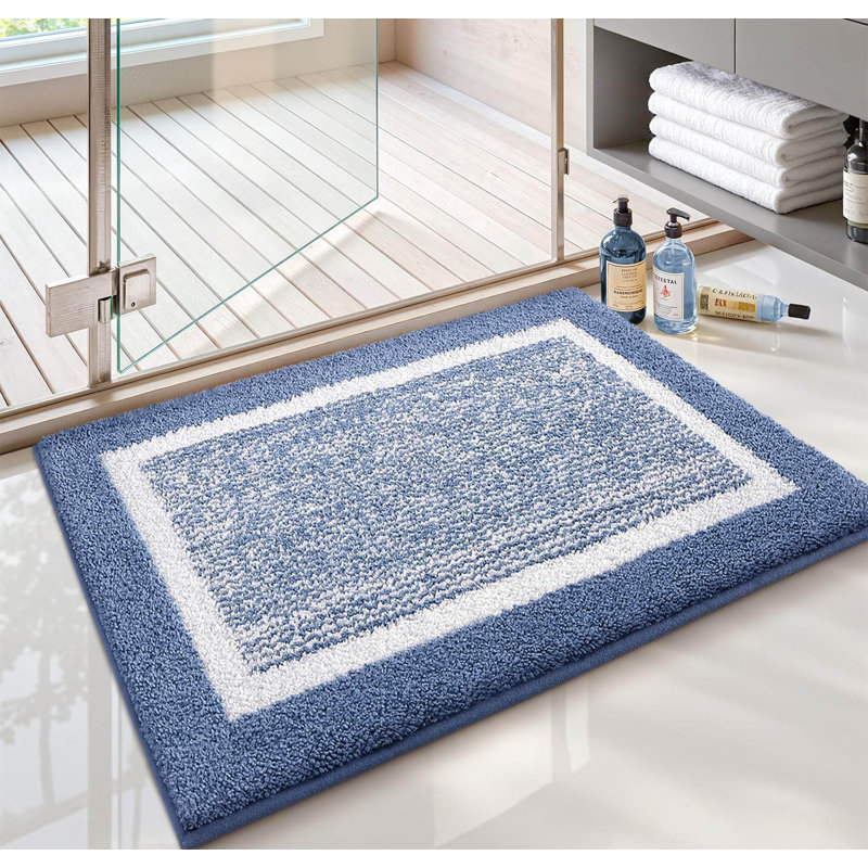 Rectangle Bath Mat, Light Blue/White
