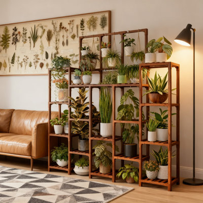 Support pour plante d'intérieur à 14 niveaux avec lumière de croissance, grande tablette pour plante d'intérieur, support à plantes robuste avec éclairage à spectre complet pour le salon