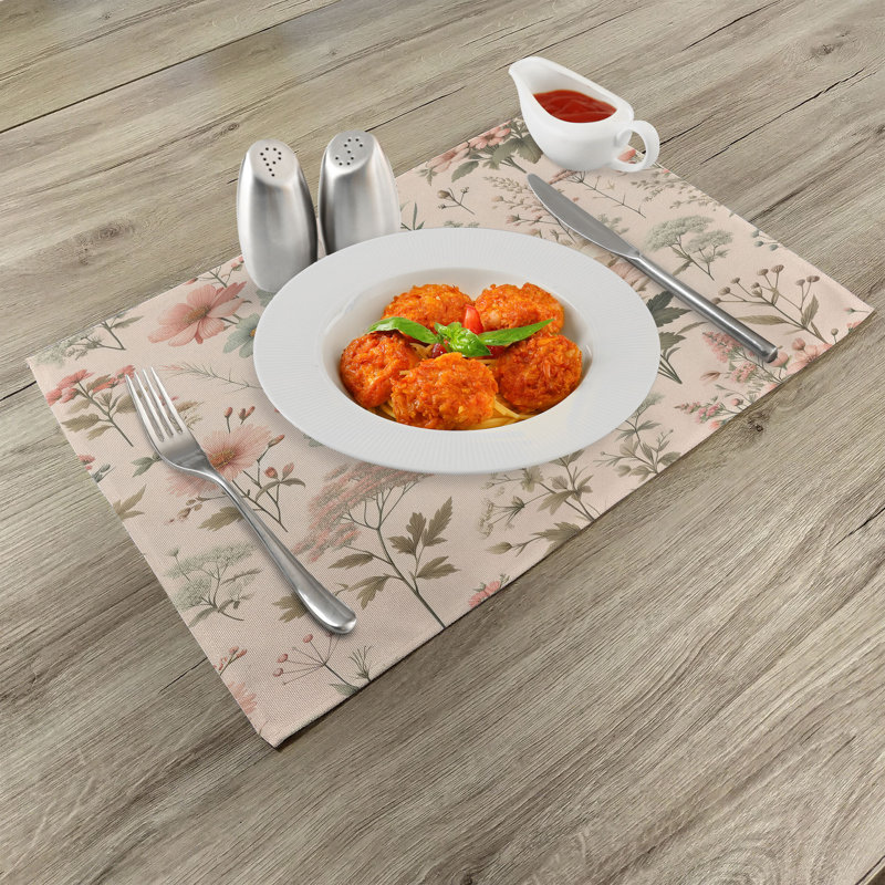 Rose Olive Green Floral Polyester Rectangle Placemats Set of 4