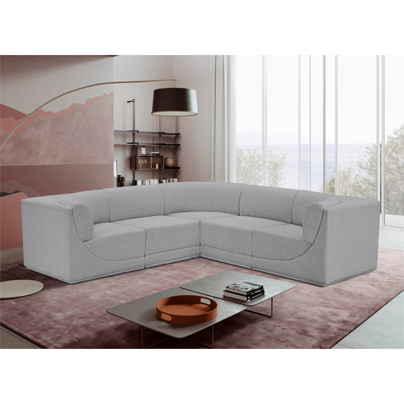 Canapé modulaire rembourré 5 pièces Ollie, Tissu gris bouclé