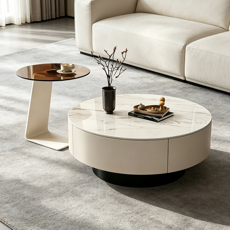 Table basse de style italien de luxe, Gray White Tan Top/Beige BlackBase