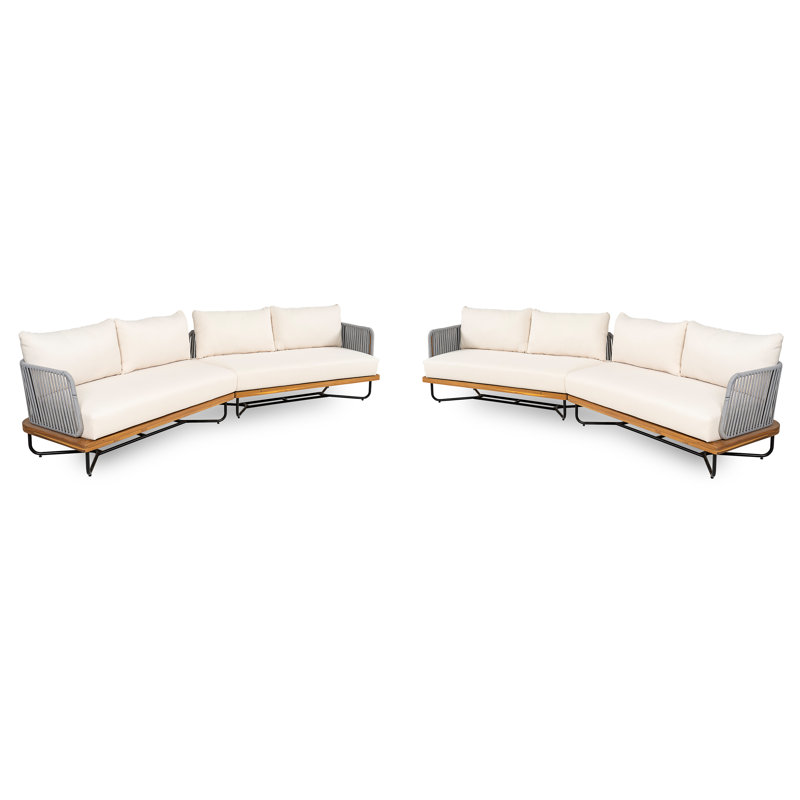 Canapé d'extérieur Jackston, 8, Coussin beige / structure en corde de teck gris