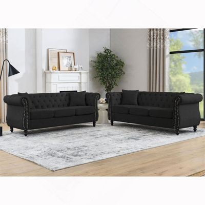 Canapé Chesterfield de 80 po en velours pour le salon, canapé 3 places capitonné avec accoudoirs roulés et tête de clou pour le salon, la chambre à coucher, le bureau, un appartement, 3S avec 3S