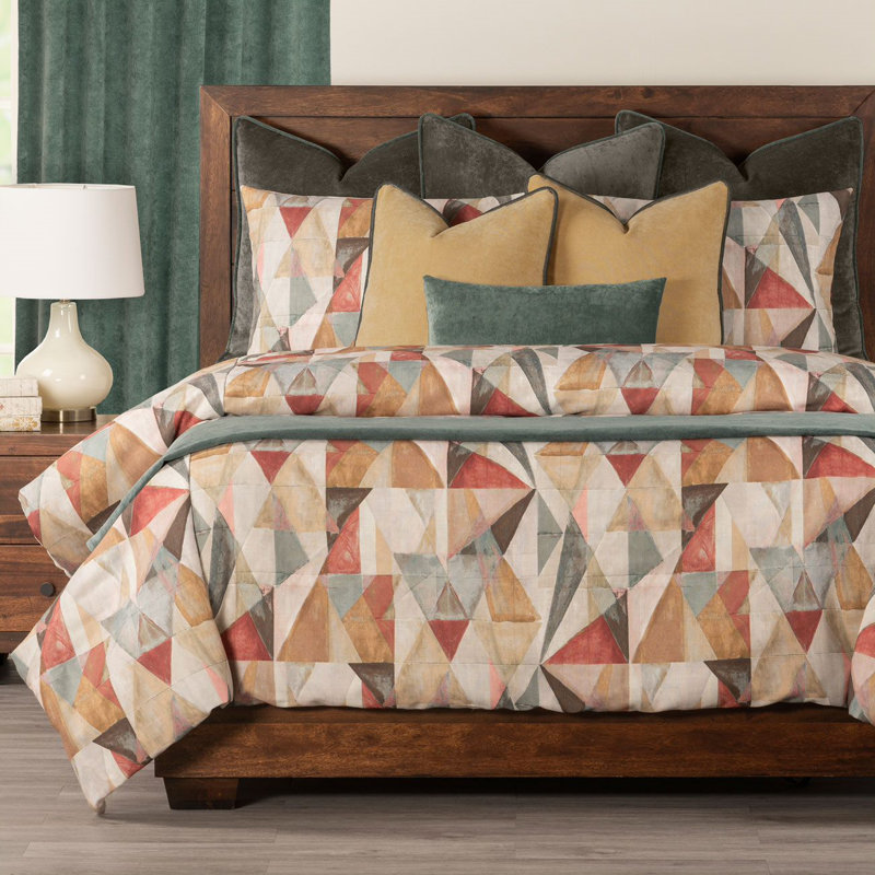 Polyester Baffle Box Stitch Geometric Shapes Duvet Cover & Insert, California King Duvet Cover + 2 King Shams