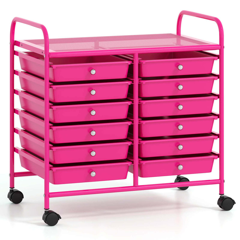 12 bacs de rangement à roulettes, Rose