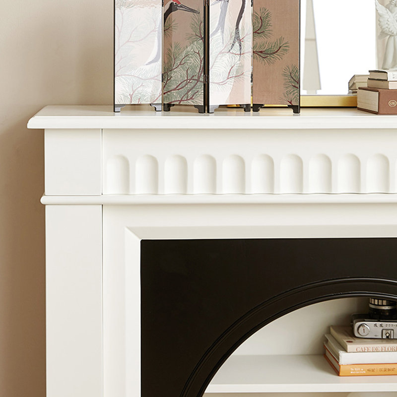 Beige Solid Wood Freestanding Fireplace