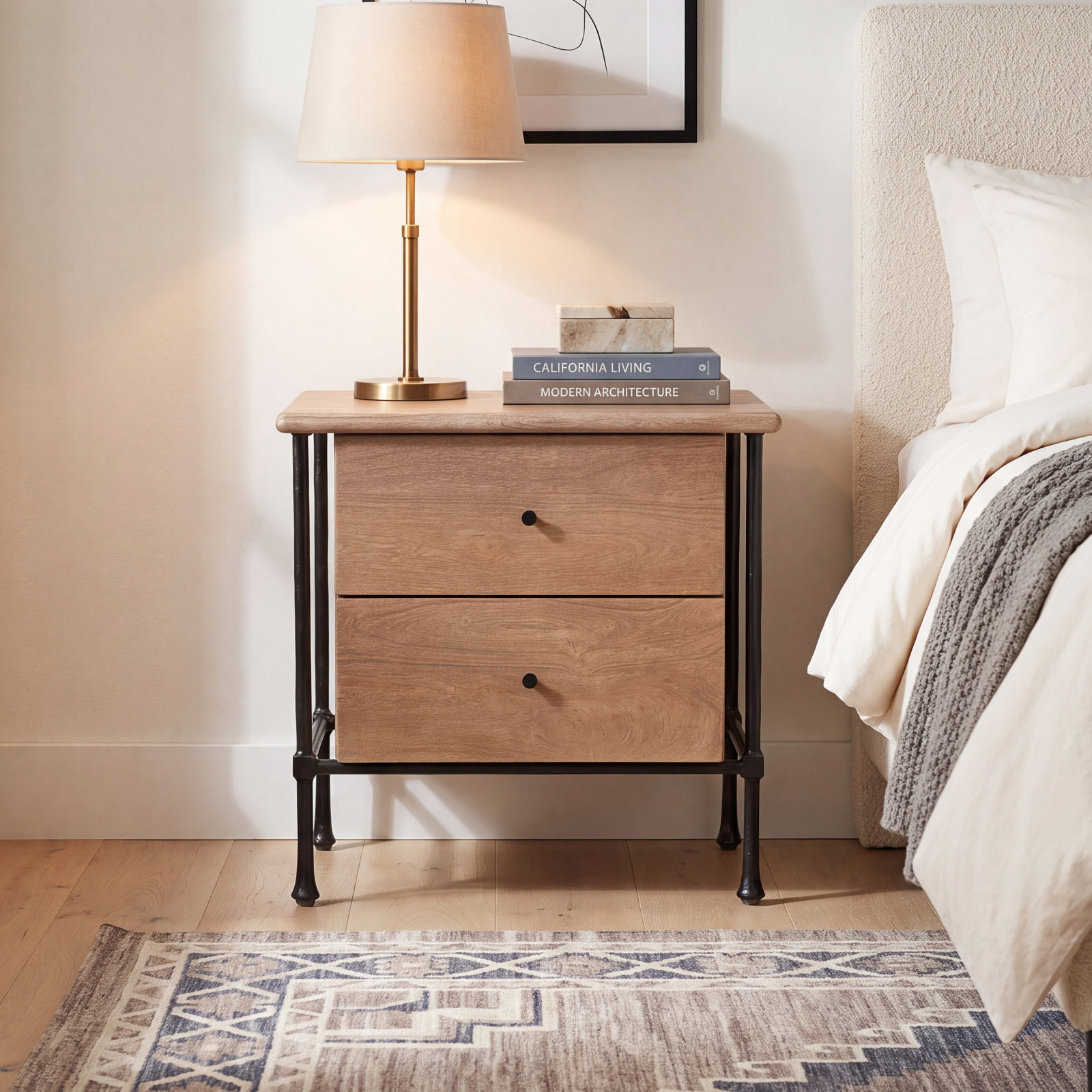 2-Drawer Metal Nightstand