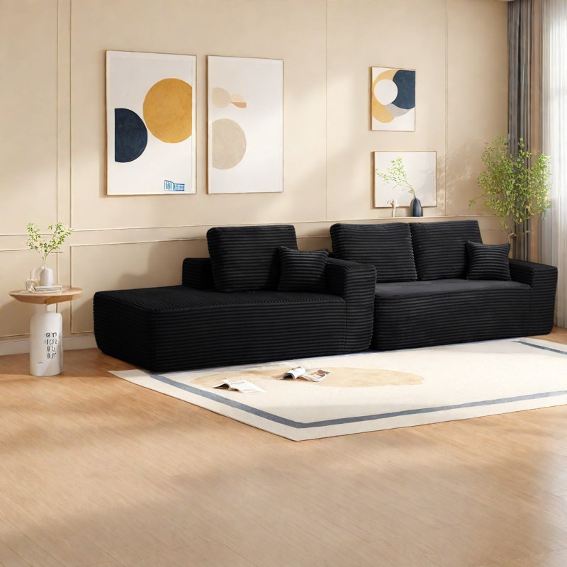 Canapés modulaires noirs spacieux, tissu moelleux confortable, design moderne pour la maison