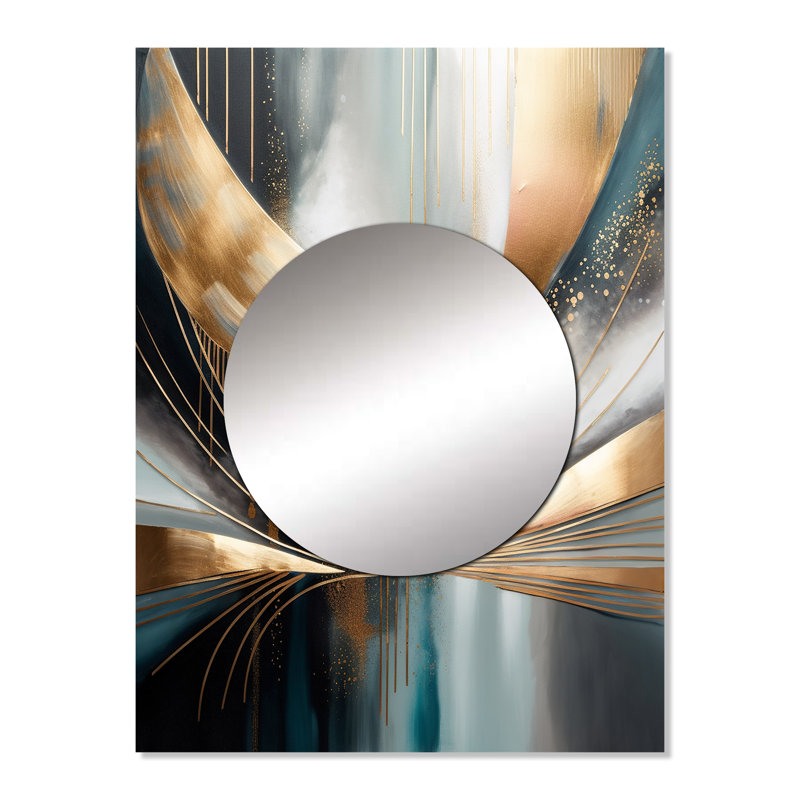 Abstrait formes et lignes V - miroir unique en marbre, grand miroir mural doré, impression d'art en métal, 32 po x 24 po