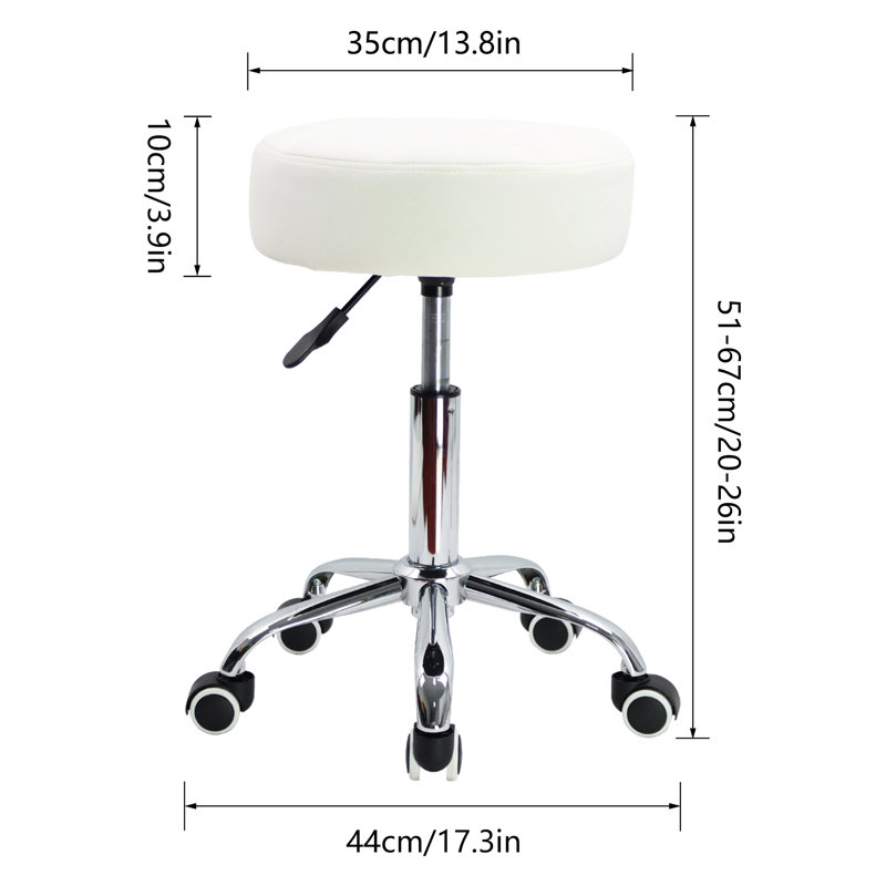 Round Adjustable Height Swivel Stool with Wheels for Office Work, White
