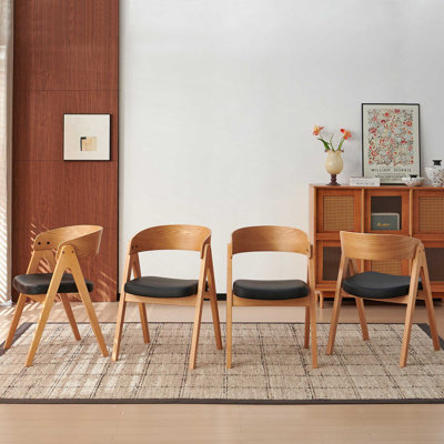 4 Solid Wood Upholstered Dining Armchairs