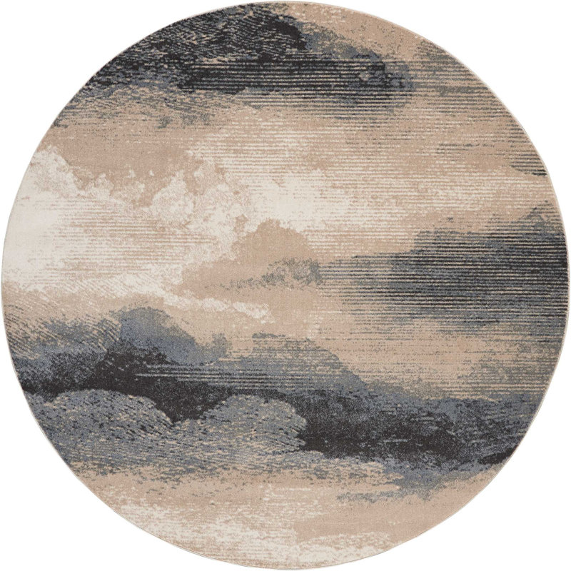 Tapis gris contemporain Ashli, Rond 7 pi 10 po