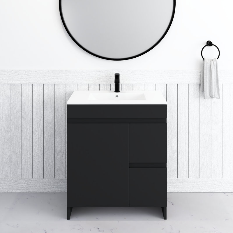 Shalem 30'' Single Bathroom Vanity with Porcelain Top, Black