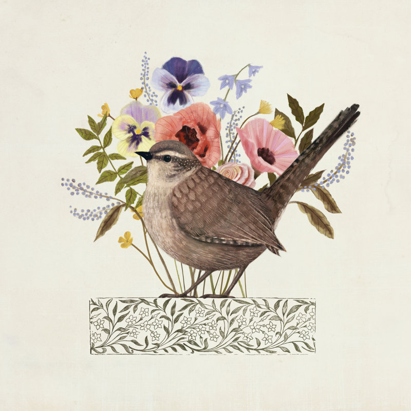 «Avian Collage I», peinture sur toile, H 20 po x l 20 po