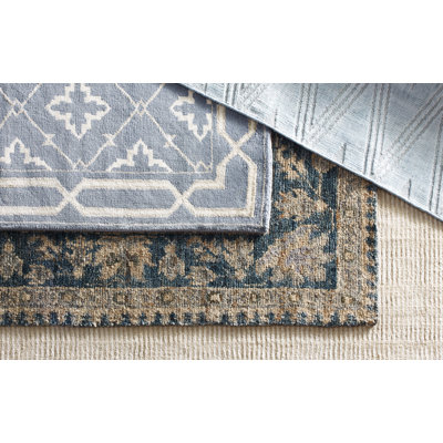 Cut Stripe Ivory Hand Knotted Viscose/Wool Rug