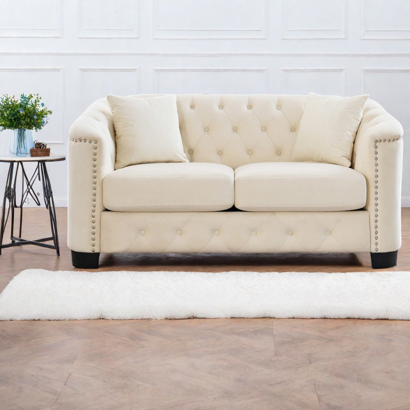 Canapés en velours de compression de 59 pouces, causeuse Chesterfield moderne pour la maison