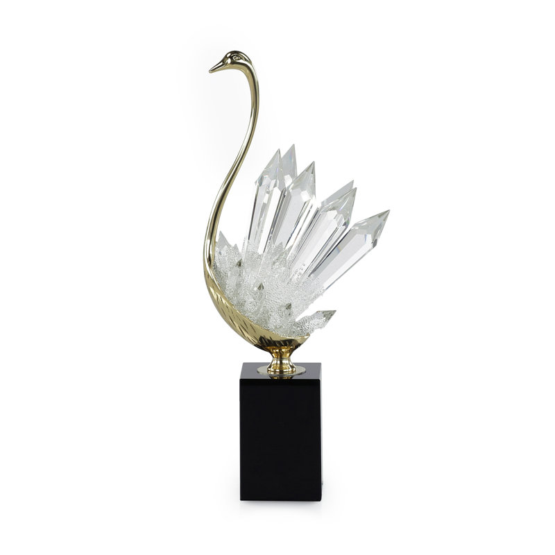Sculpture oiseau cristallin sur base noire, grand, H 14,5 po x l 6,5 po x P 4 po
