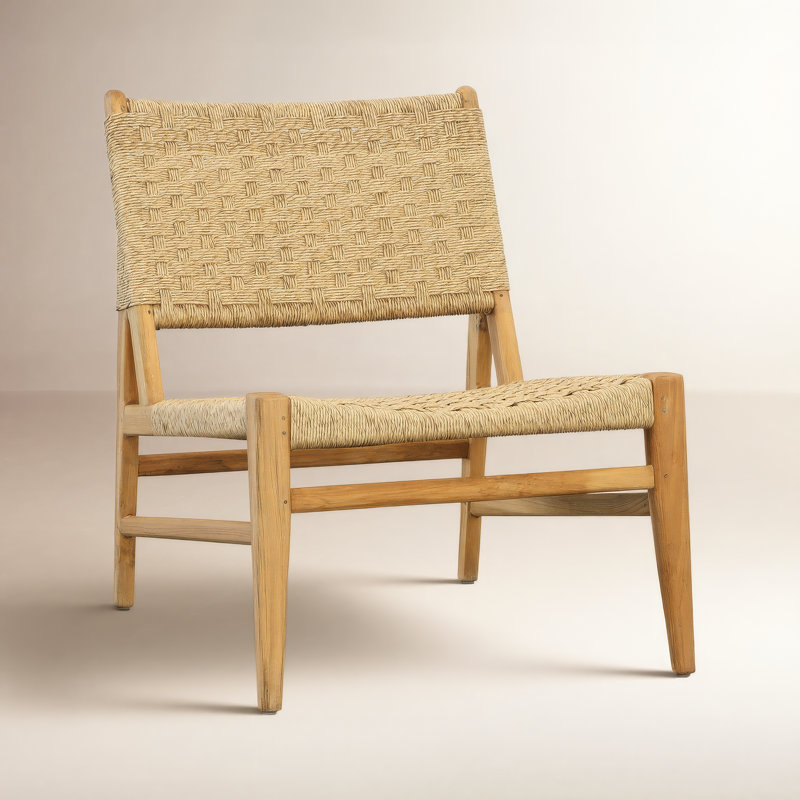 Mable Outdoor Teak Upholstered Occasional Chair, Natural