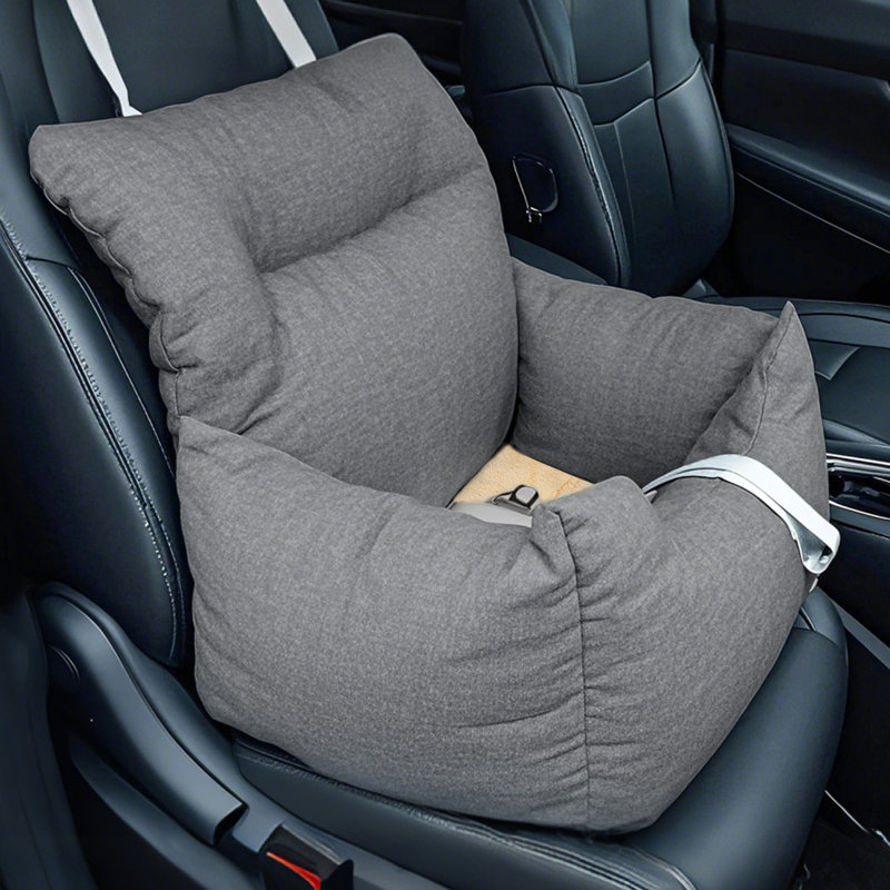 Siège d'auto d'appoint pour chien pour petits chiens jusqu'à 18 lb, lit de voyage surélevé portable avec sangle d'attache et coussin réversible, gris