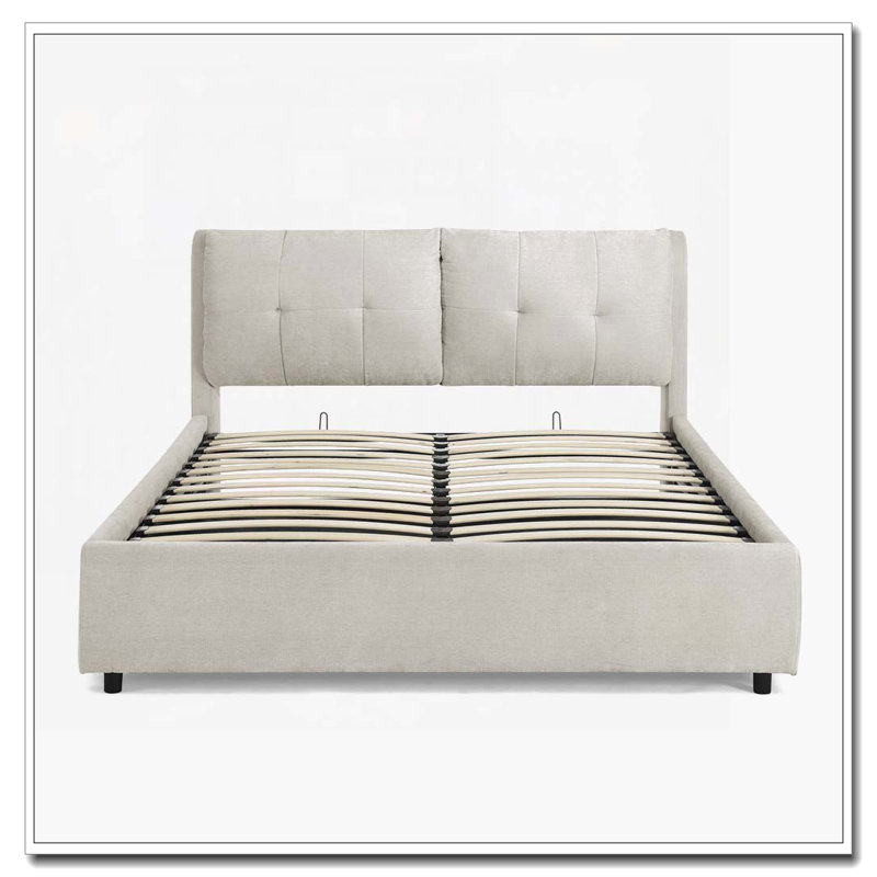 Lit avec rangement en tissu chenille, Grand lit