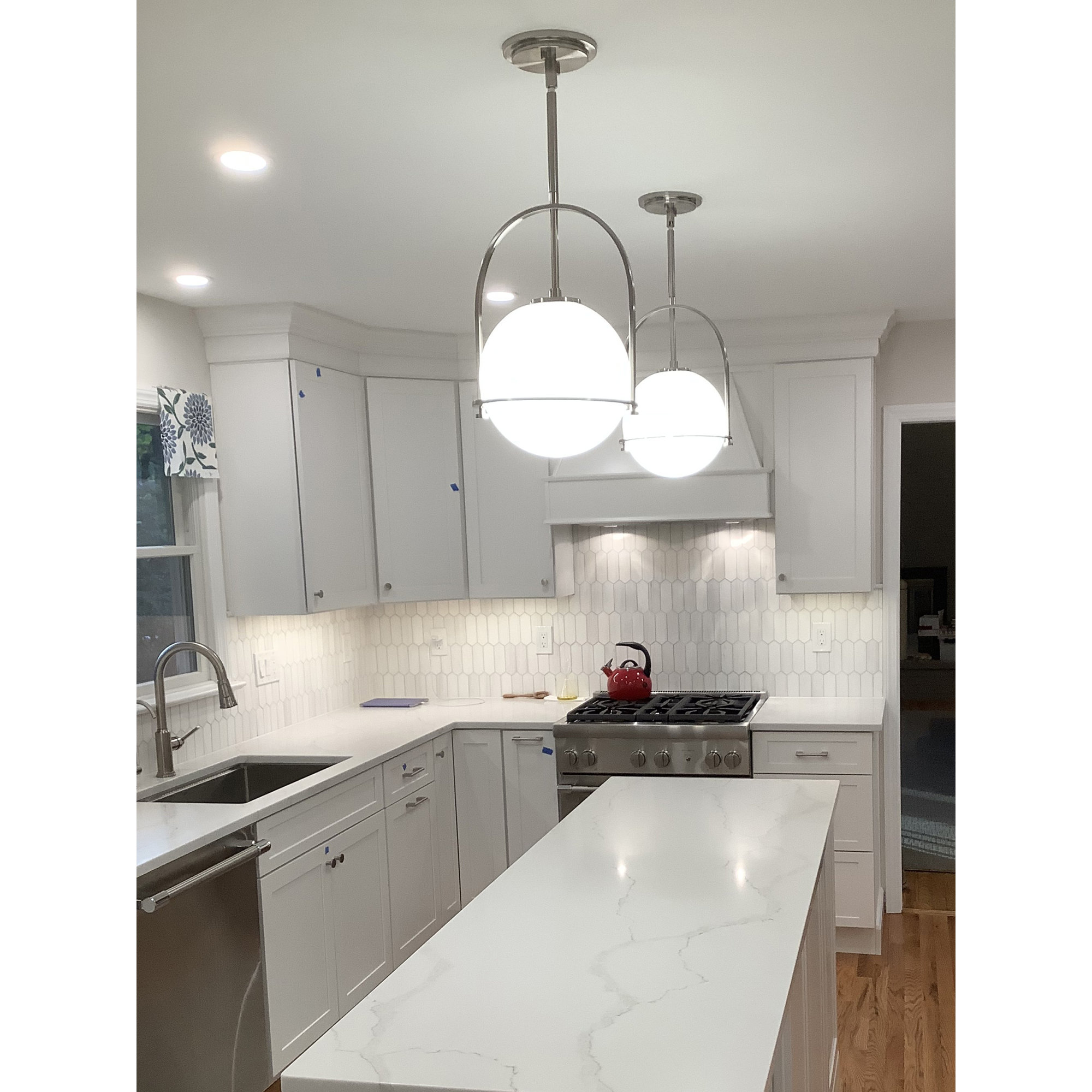 Arie Single Light Pendant w/ Globe Shade, Brushed Nickel, 17" H x 11.5" W x 11.5" D