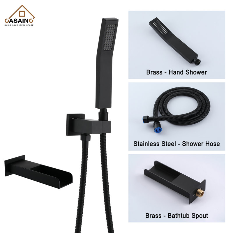 Matte Black 10-Inch Ceiling-Mounted Shower System with Handheld and Tub Filler
