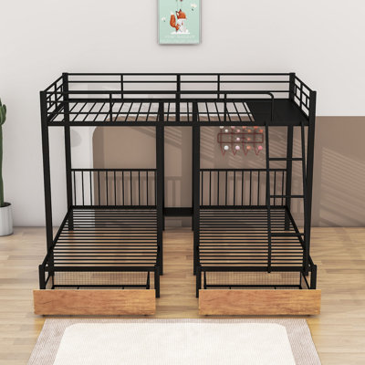 Hico Kids Full Over Twin & Twin 2 Drawers Metal Triple Bunk Bed