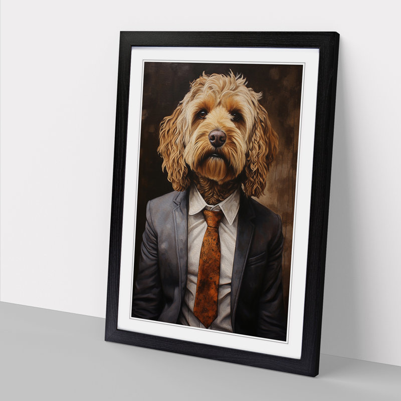 Cockapoo In A Suit Painting No.4 - Single Picture Frame Print on Wood, 64cm H x 46cm W x 2cm D, Black Framed