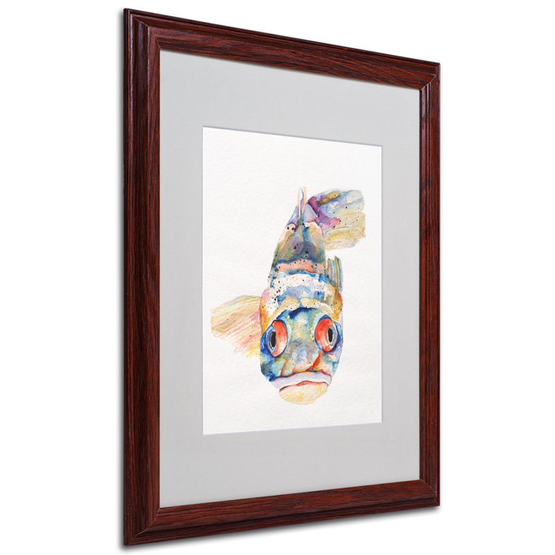 Brown Beveled Framed Canvas Art with Blue Fish