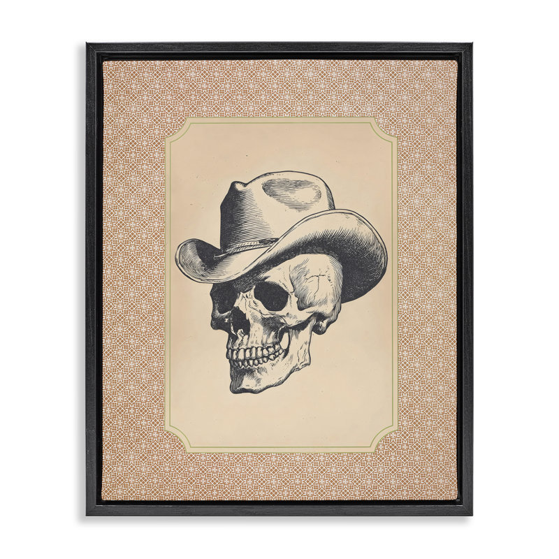 Cadre flottant rétro avec crâne de cowboy, design par Arlington Prints, H 31 po x l 25 po, Cadre flottant noir de jais