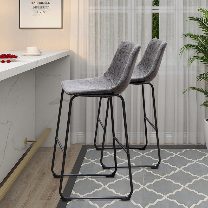 Faux Leather Bar Stool (Set Of 2), Charcoal, Bar Stool (29" Seat Height)