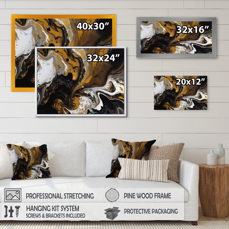 «Goldscape», impression sur toile, Cadre photo noir, H 16 po x l 32 po x P 1 po