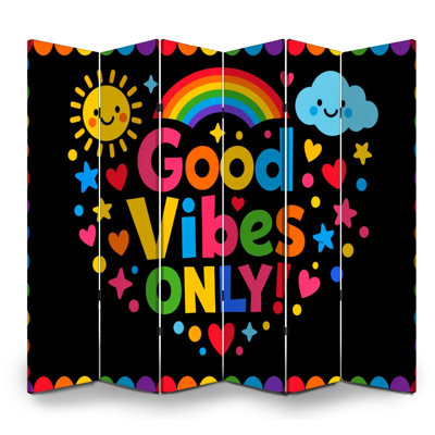 6 Panels Folding Screen Room Divider for Classroom Royal Colorful Only Design Rainbow Sun Clouds Canvas Screen Room Separator Freestanding Protective Wall Divider Privacy Partition