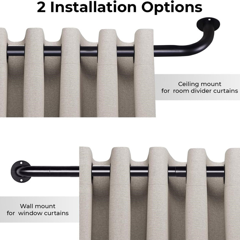 Aspire Homeware Adjustable Blackout Curtain Rod With Hardware Accessories, Matte Black, 120cm – 210cm