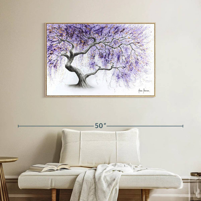 Arbre de prospérité mauve, Cadre flottant en bois naturel, 40 po x 27 po